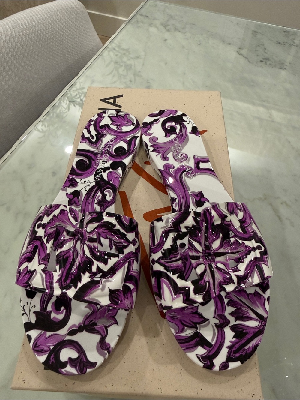 Dolce & Gabbana Purple and White Floral Slide Sandals